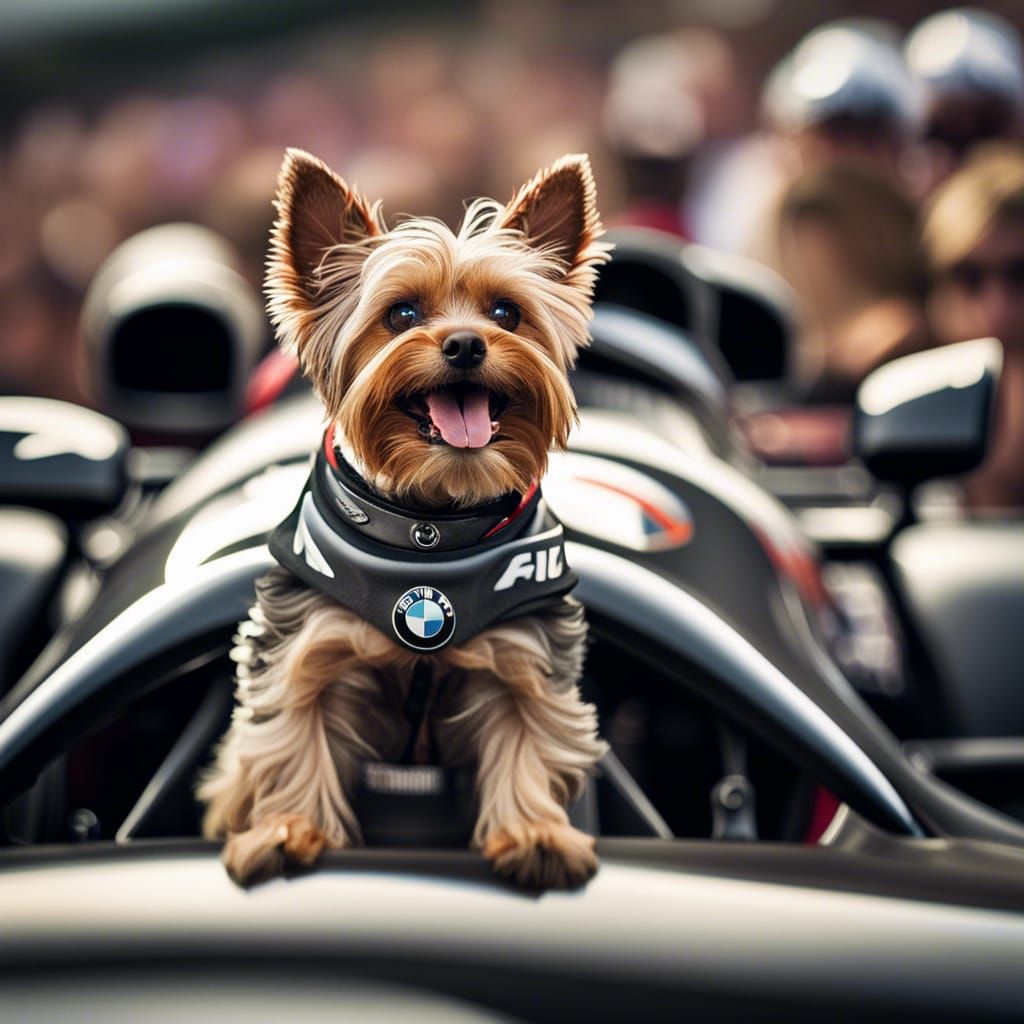 Yorkie Races Formula 1 Car: Professional Photography