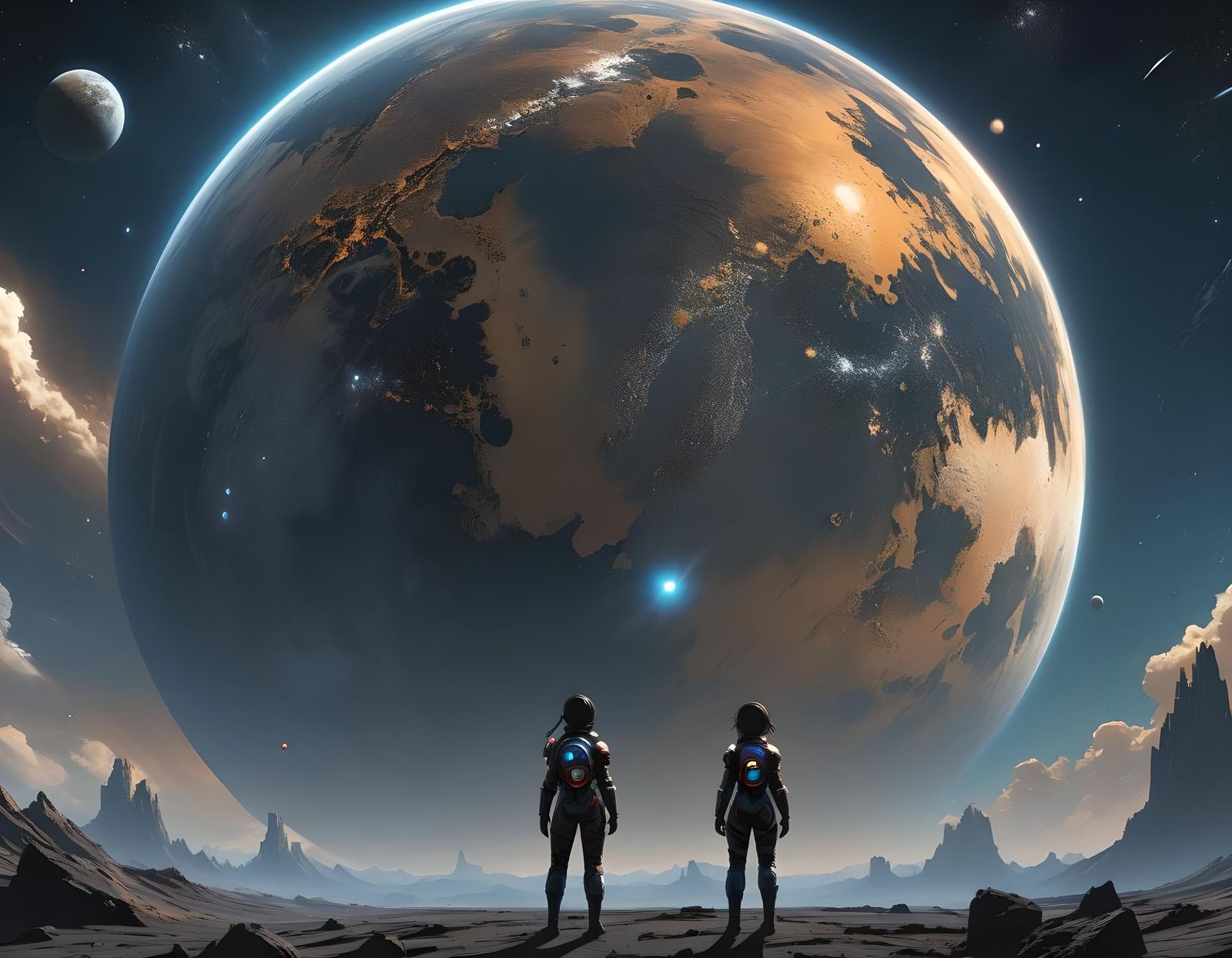 Astronaut on Moon Gazing at Planet