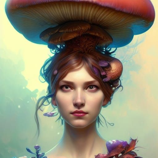 Mushroom Lady Portrait in Hyperdetailed Digital Art