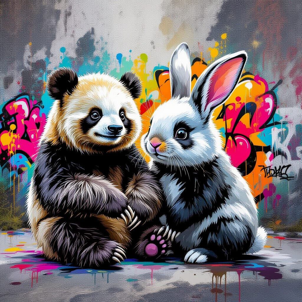 Fluffy Animals in Polychromatic Street Art Style