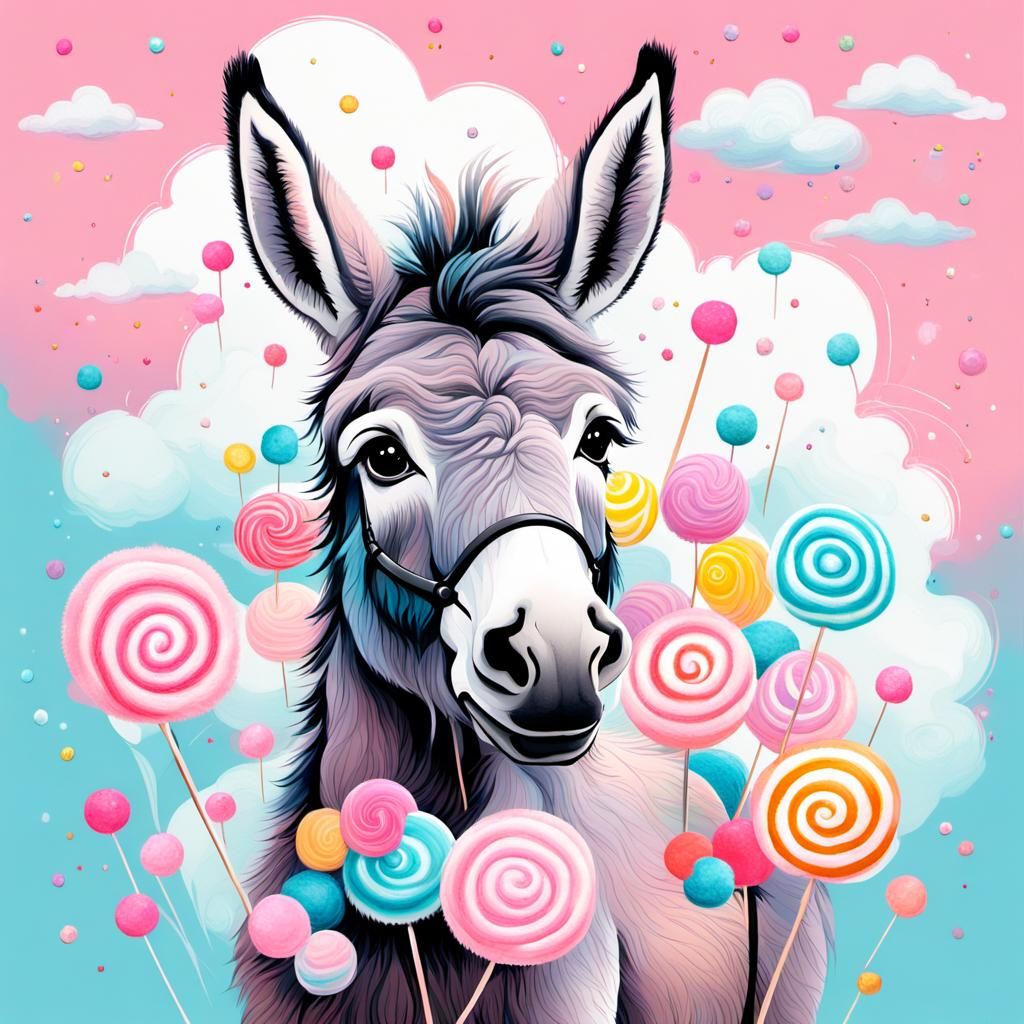 Dreamlike Candy Donkey in Whimsical Landscape