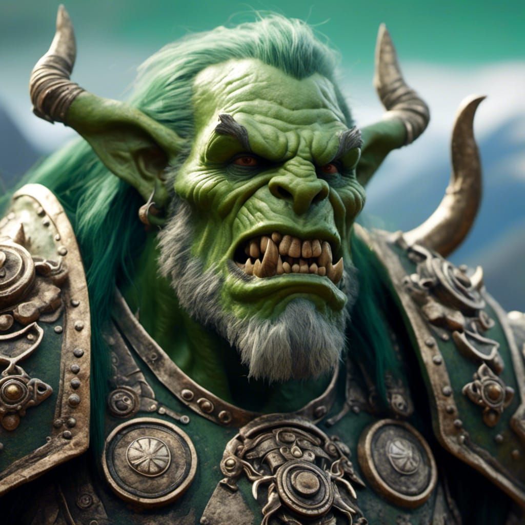 Hyperrealistic Green Orc with Tusks in Soft Focus