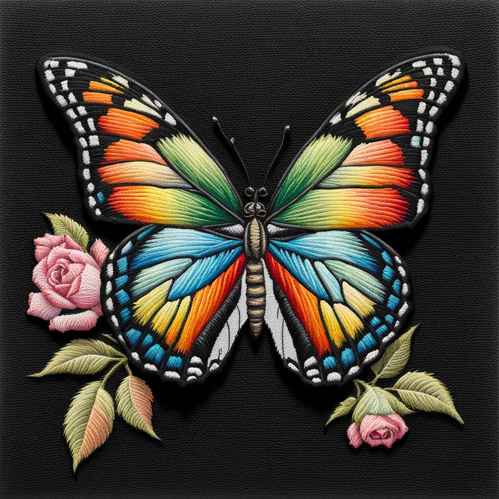 Embroidered Butterfly and Roses on Winter Coat