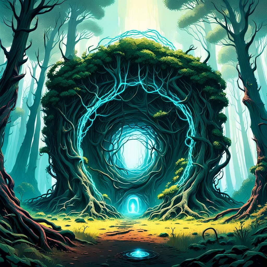 Mystical Portal Opens in Ancient Forest: Fantasy Art
