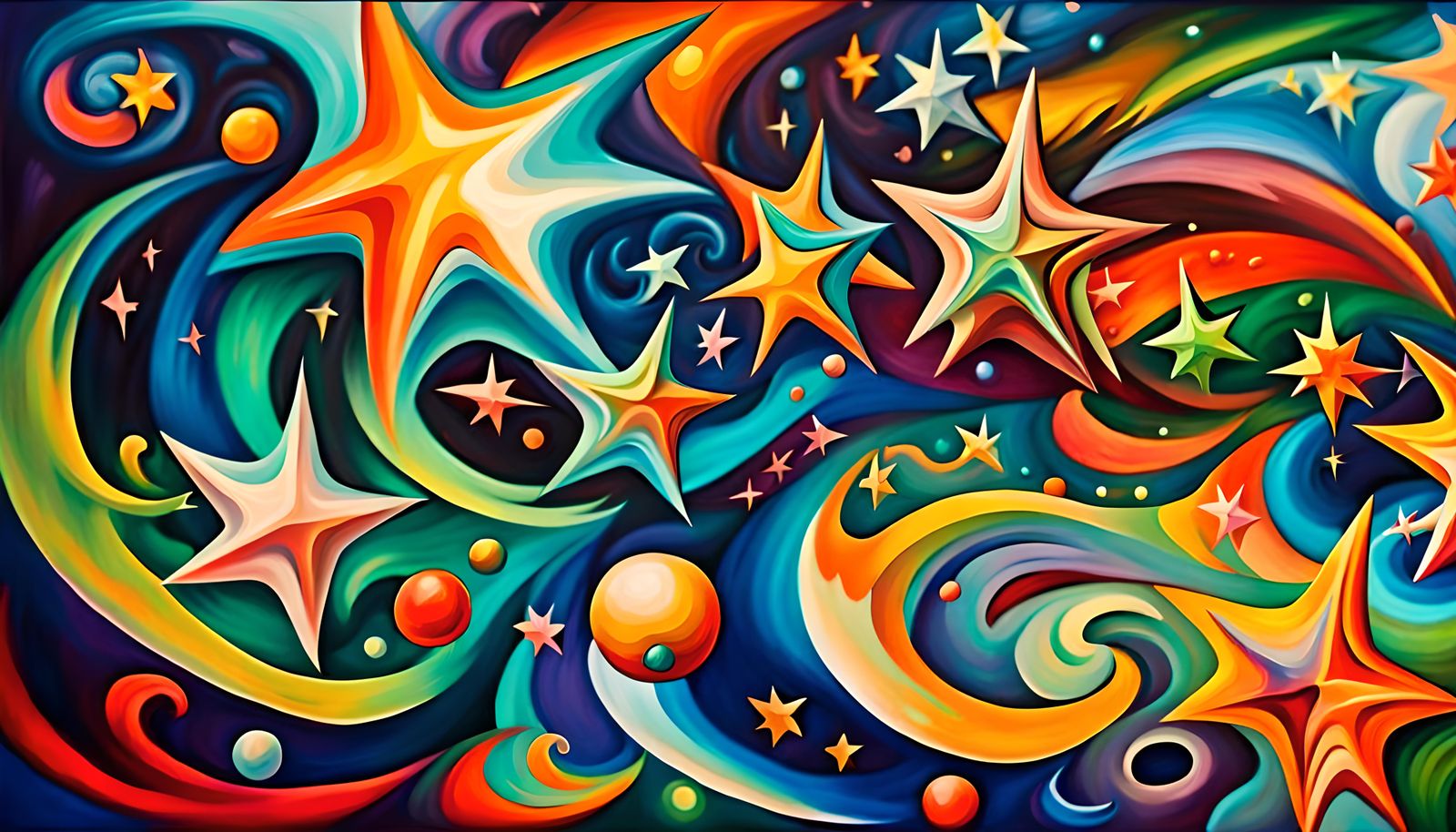 Vivid Newborn Stars in Electromagnetic Plasma, Impasto Paint...