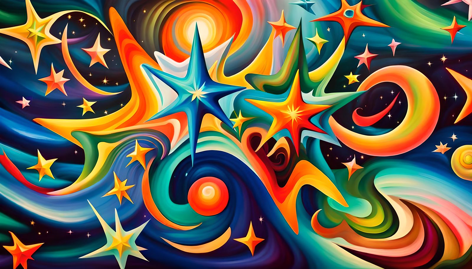 Swirling Newborn Star Cluster in Impasto Style