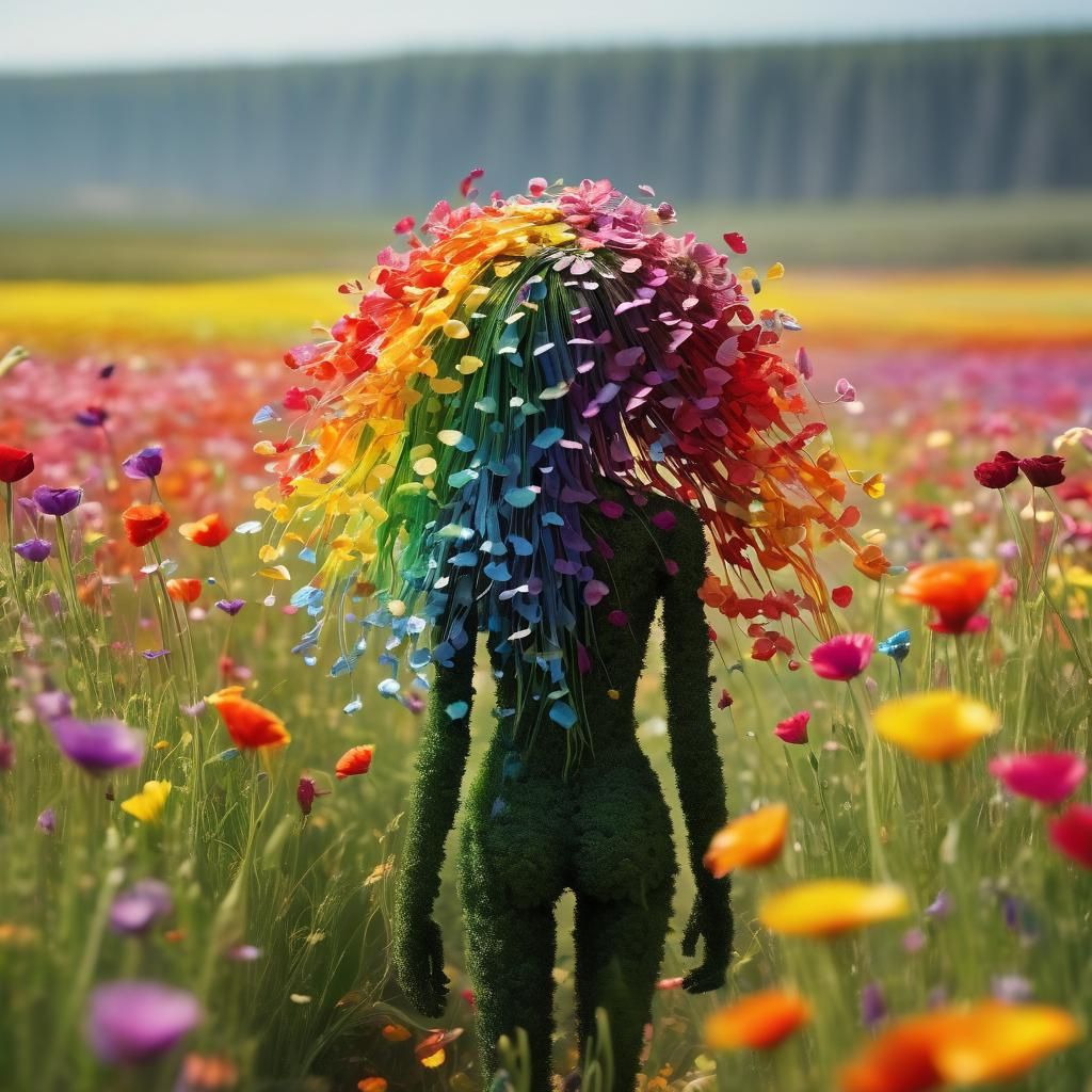 Rainbow Flower Woman in a Breezy Field
