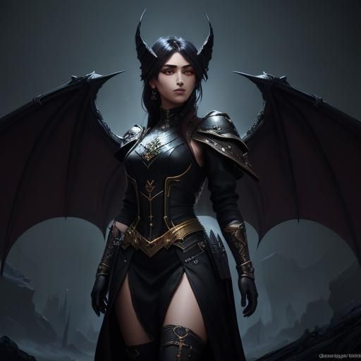 Figure With Bat Wings in Dark Fantasy Landscape