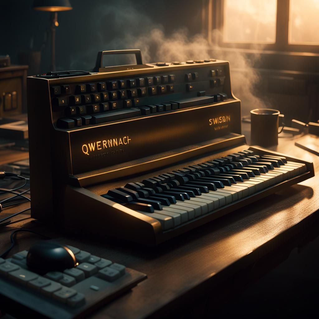 Cinematic Still of a Worn Keyboard in a Mysterious, Smoke-Fi...
