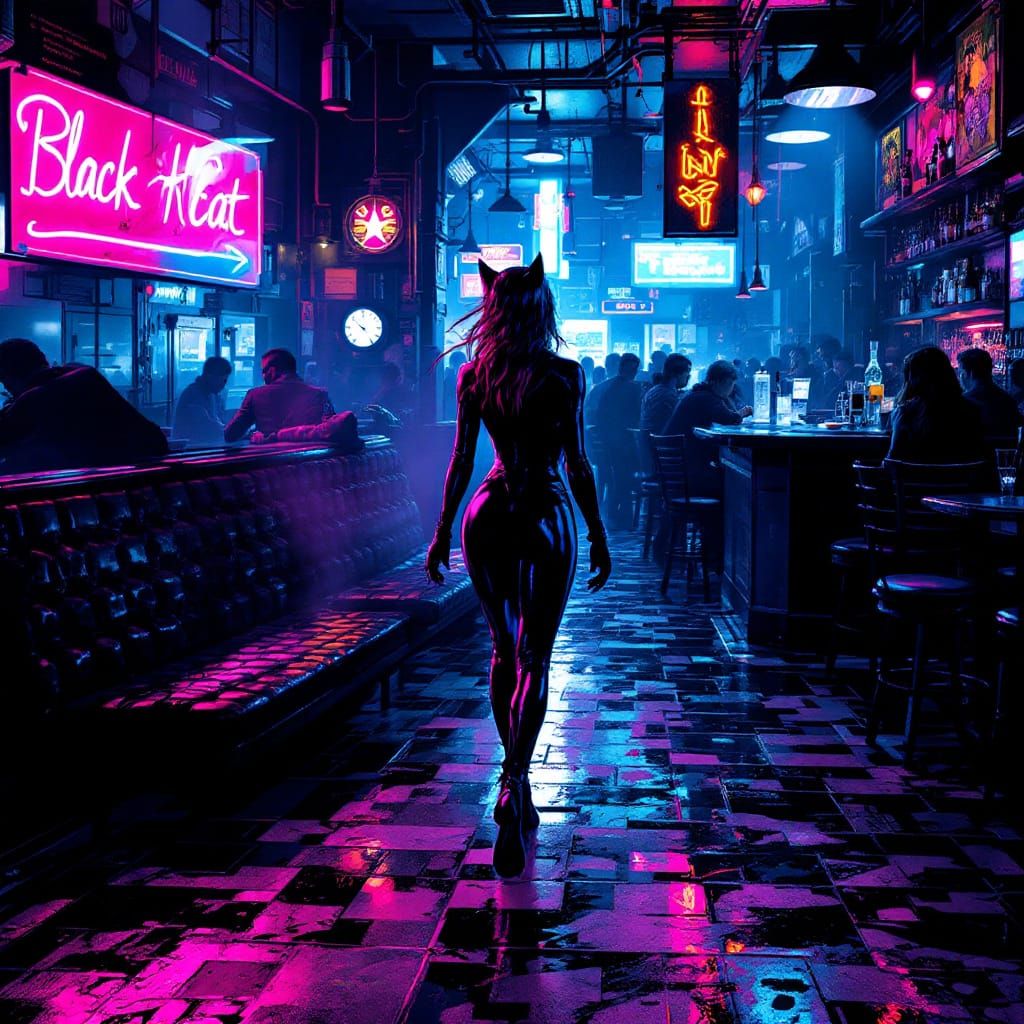 Black Cat Picks Pockets in Cyberpunk Bar