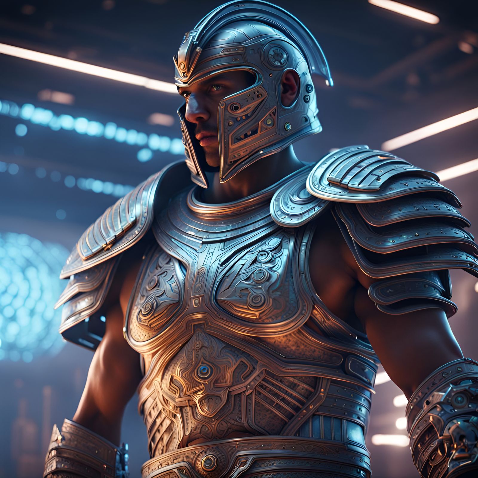 Futuristic Gladiator Hologram in Hyperreal Detail