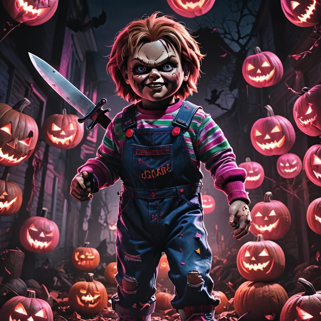 Menacing Chucky Doll on Halloween Night