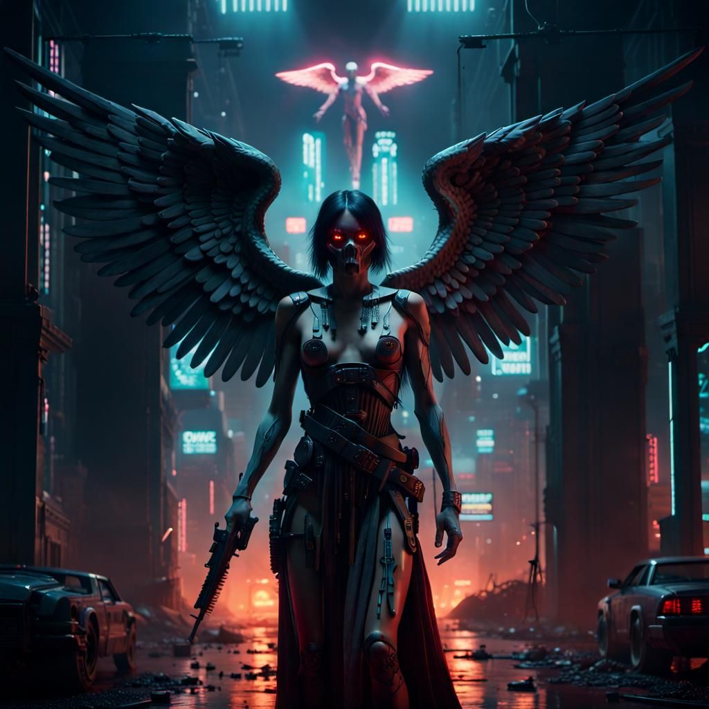 Angel of Death: Dark Fantasy Cyberpunk Concept Art