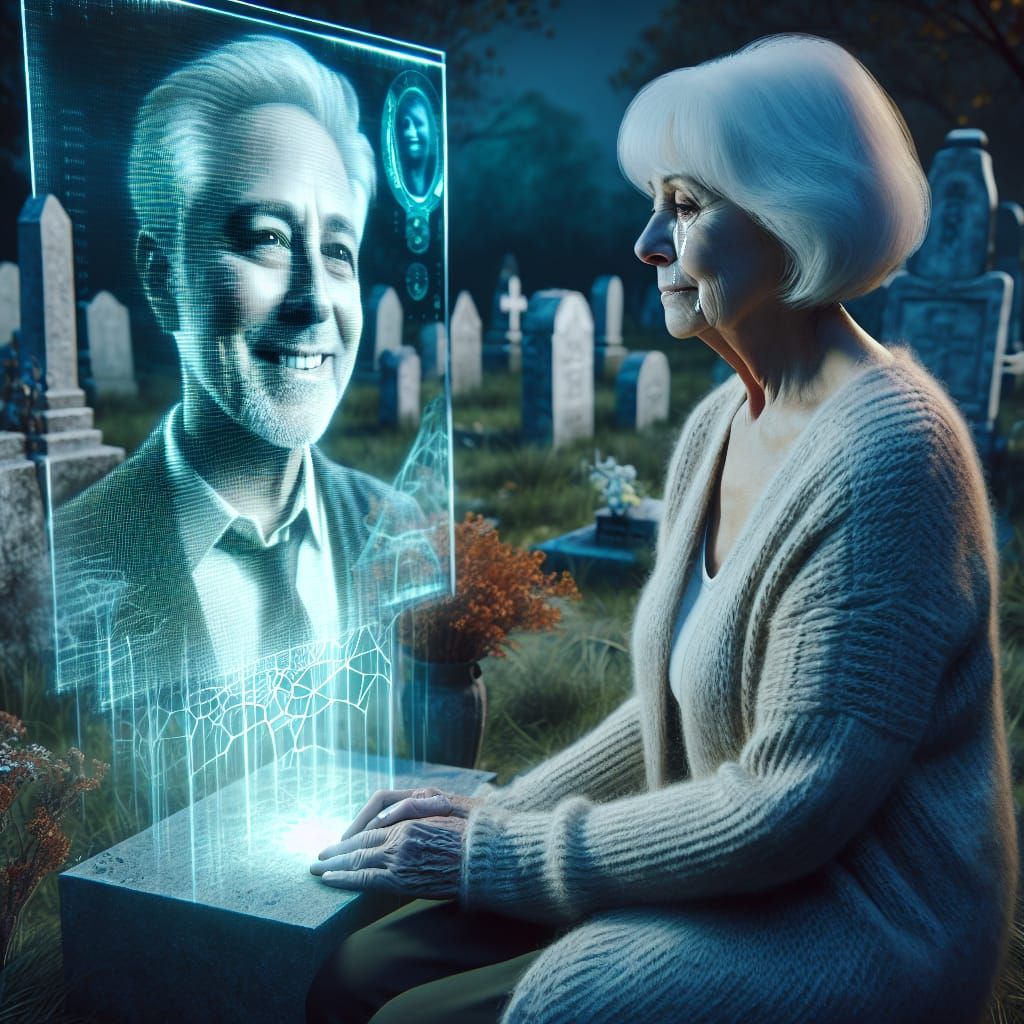 Elderly Woman Reflects on Love and Loss in a Futuristic Grav...