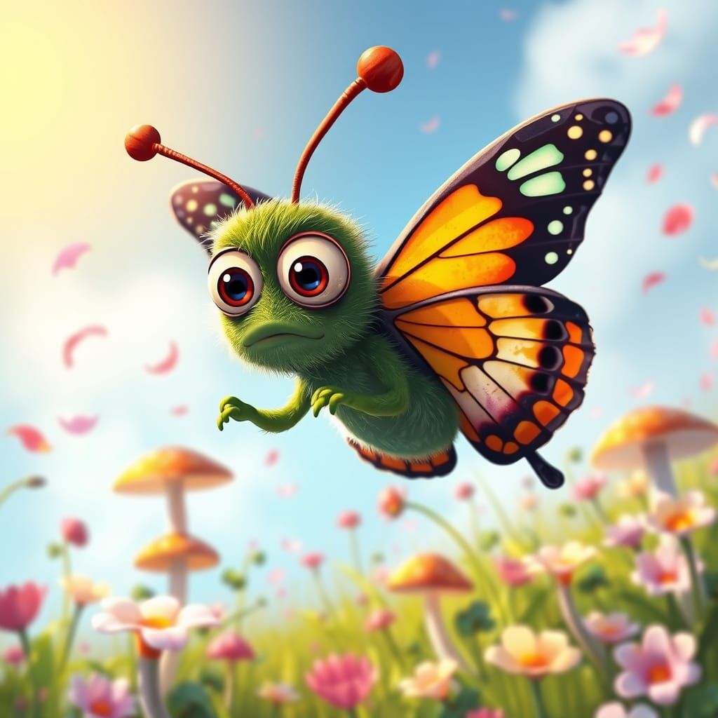 Confused Butterfly in Dreamlike Meadow, Animated Illustratio...