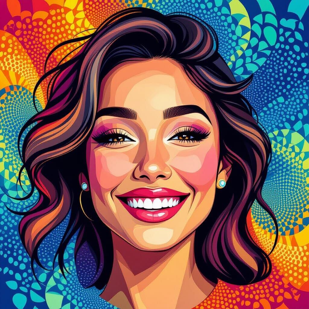 Happy Woman Radiating Joy in Abstract Fractal Vector Style