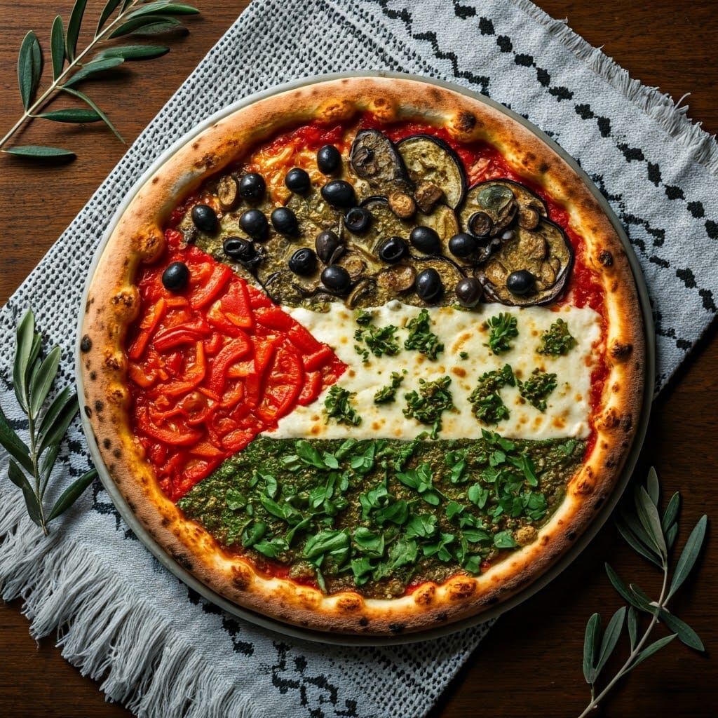Palestinian Flag Pizza: Photorealistic Food Art