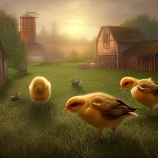 Detailed Farm Scene with Baby Chicks