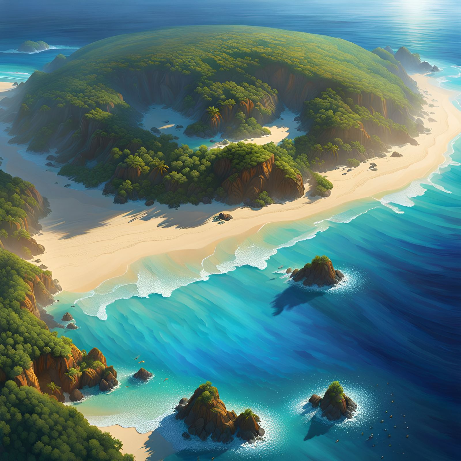 Island Oasis Beach in Pointillism Style