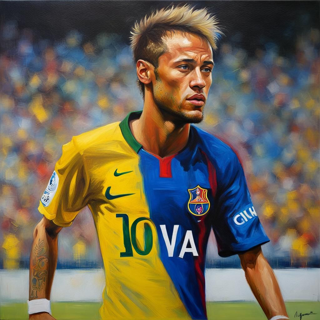 Neymar Portrait in Oil Painting Style