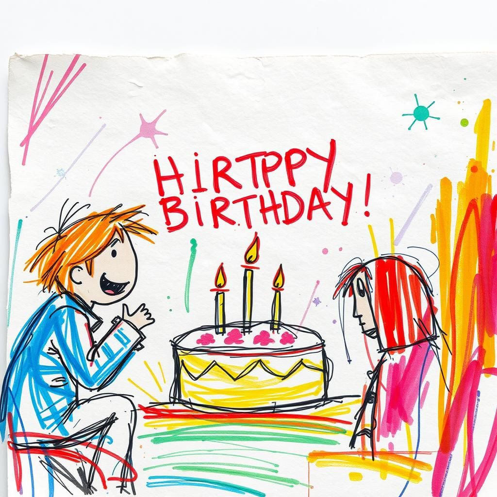 Child's Birthday Scribbles in Sci-Fi Art Style