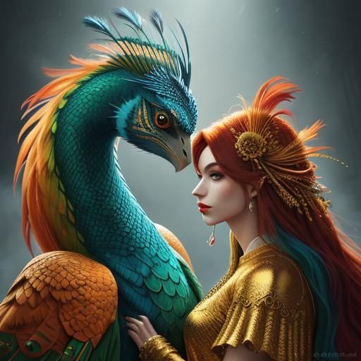 Dreamlike Abstract Art: Women with Peacock Features