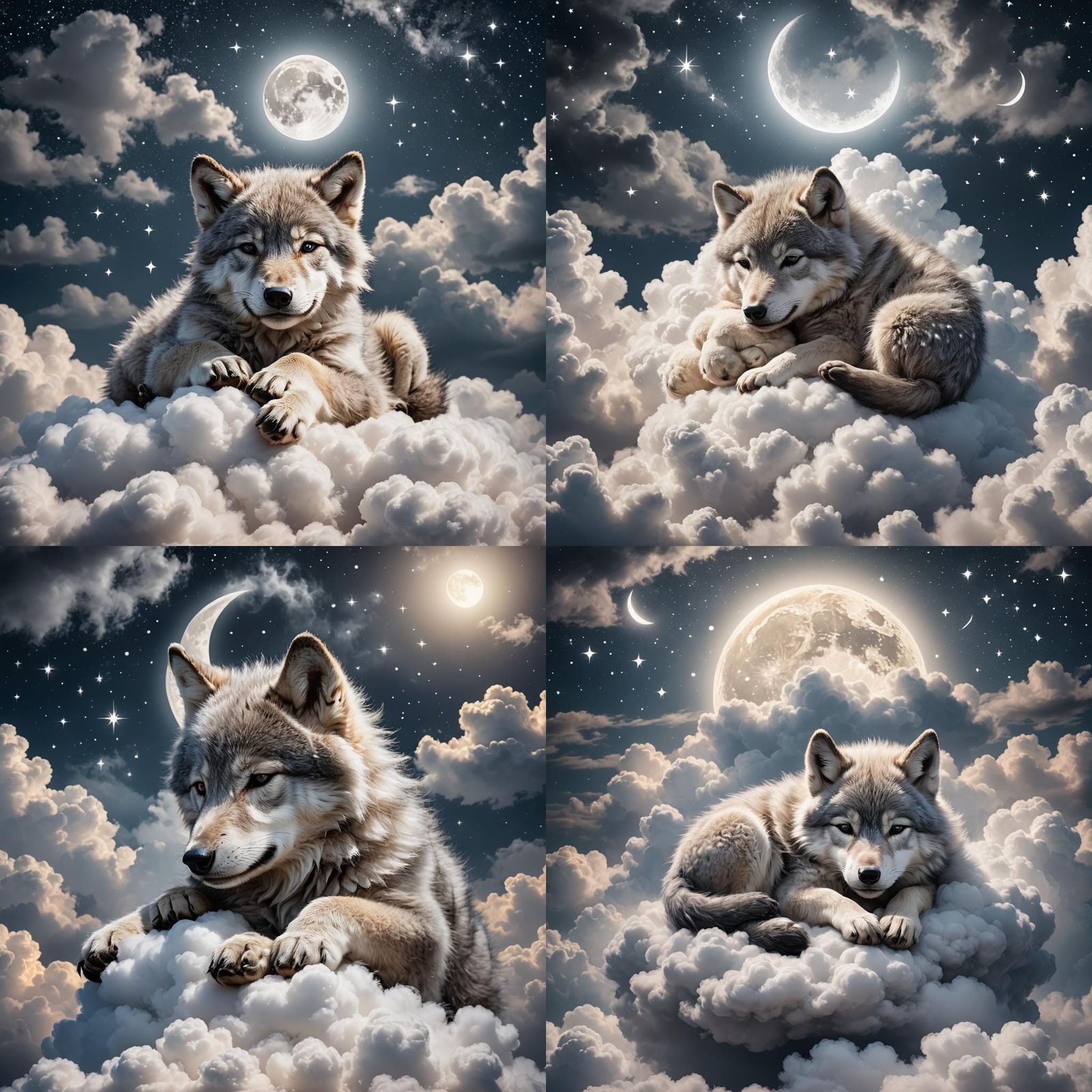 Cute Grey Wolf Pup Asleep on Cloud