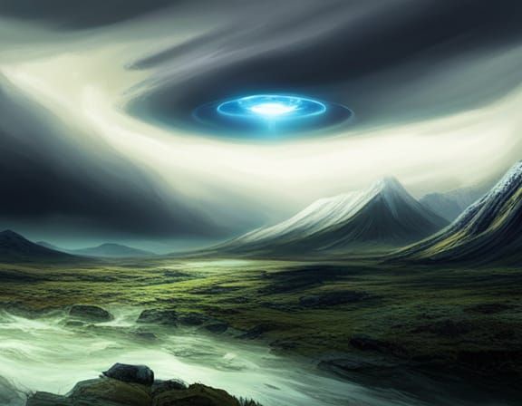 UFO in the sky over Scottish Highlands