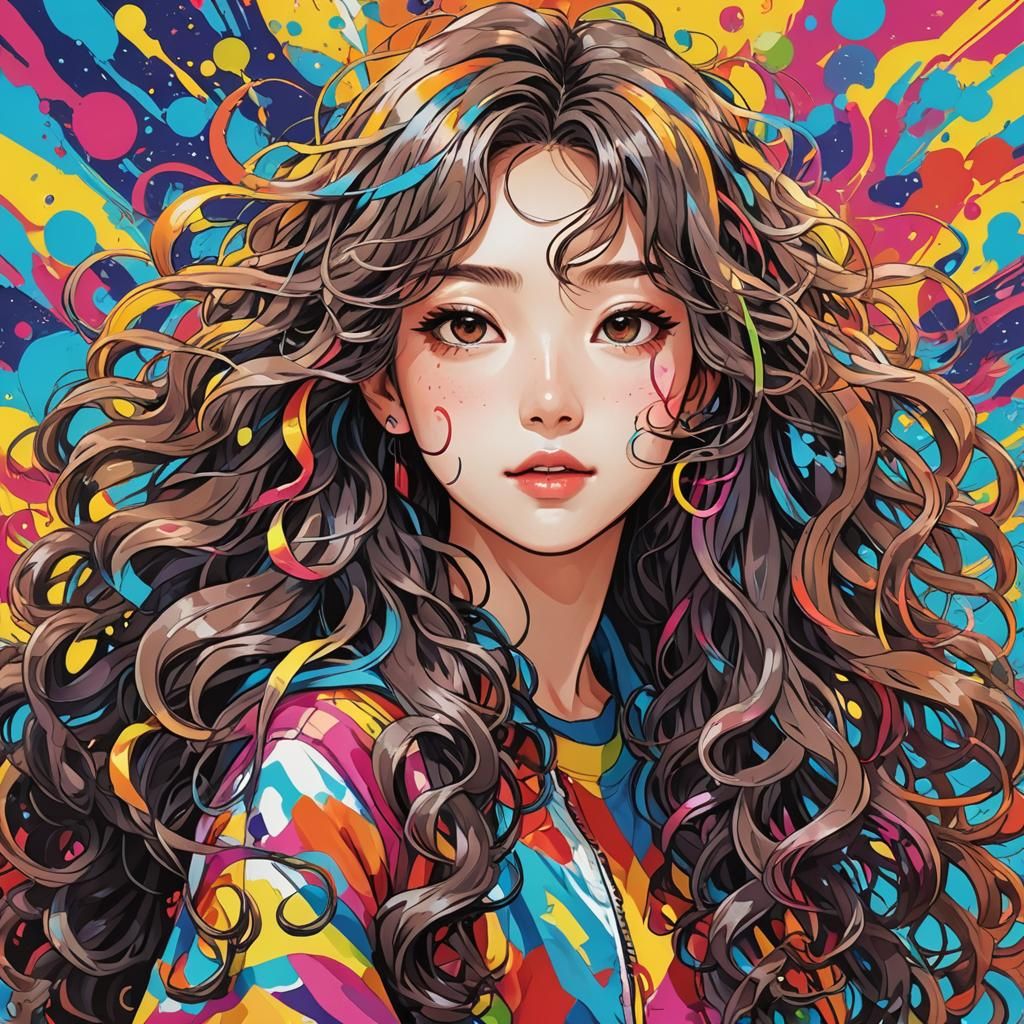 Korean Girl in Vibrant Pop Art Style