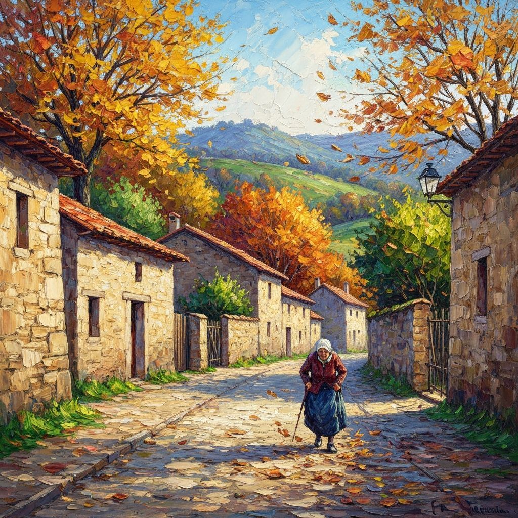 Maximalist Impressionist Village in Autumn Colors