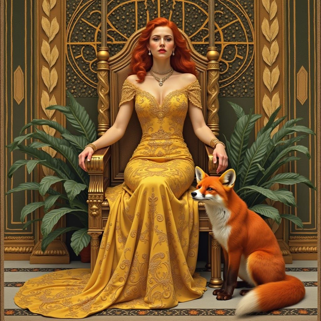 Regal Princess Leia in Golden Klimt-Inspired Splendor