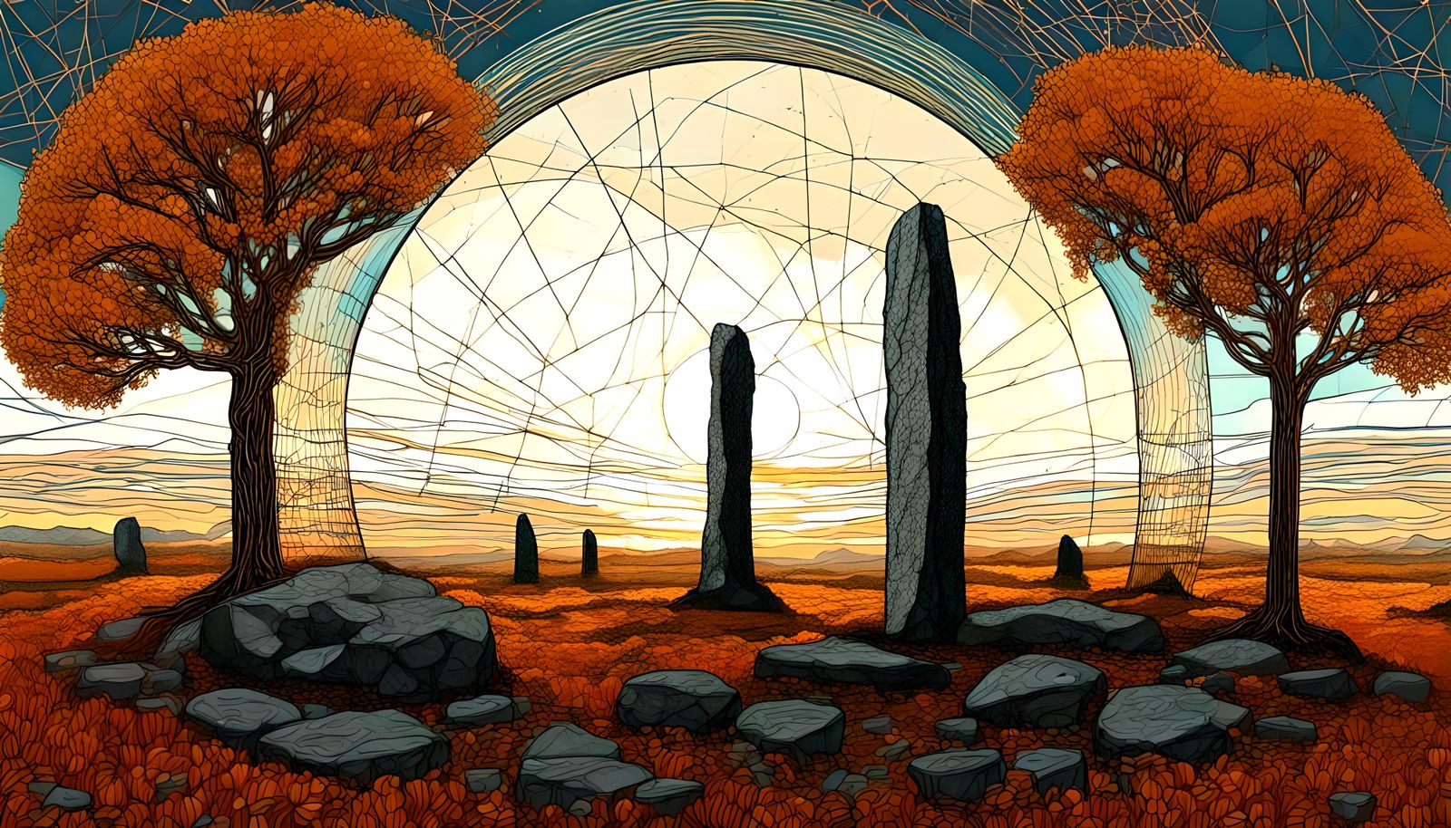 Autumnal equinox, standing stones, wire frame, venn diagram,...