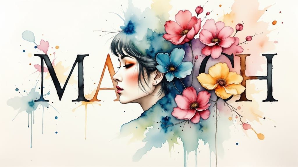 Ethereal Japanese Watercolor Portrait of a Woman in Bloom