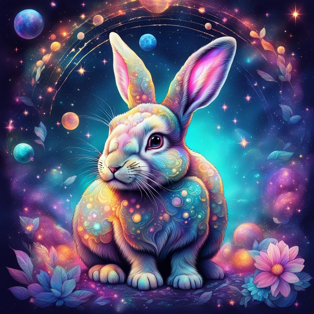 Cute Little Bunny in Cosmic Illustration