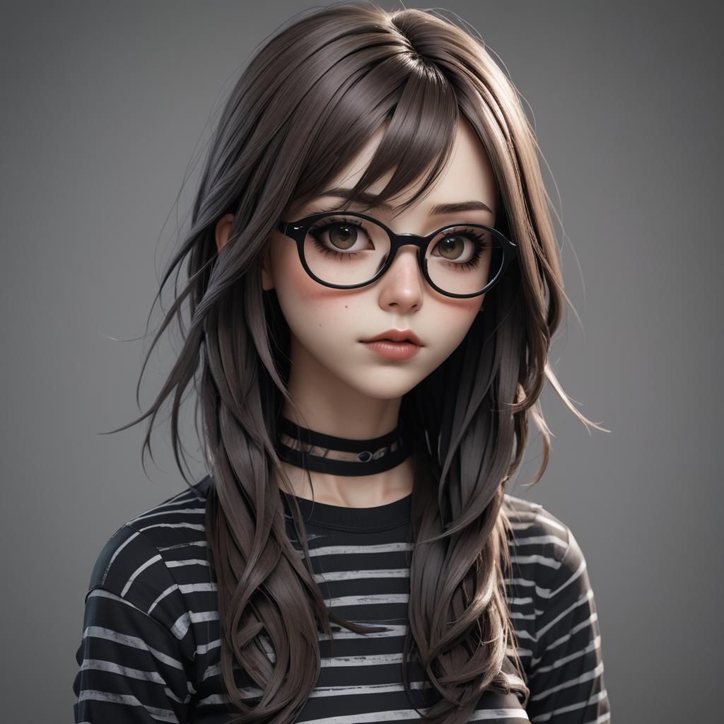 Cute Emo Girl Portrait in 3D Anime Style
