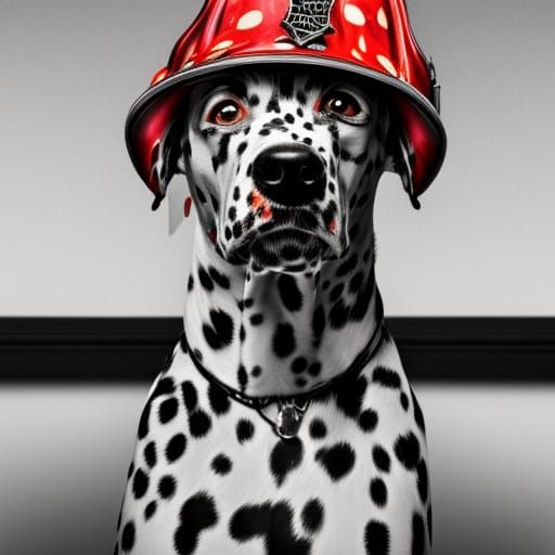 Hyperrealistic Dalmatian Puppy Firefighter Portrait