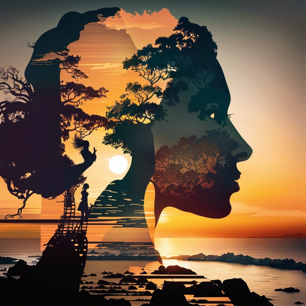 Goddess Silhouette Double Exposure on Sunset Coast