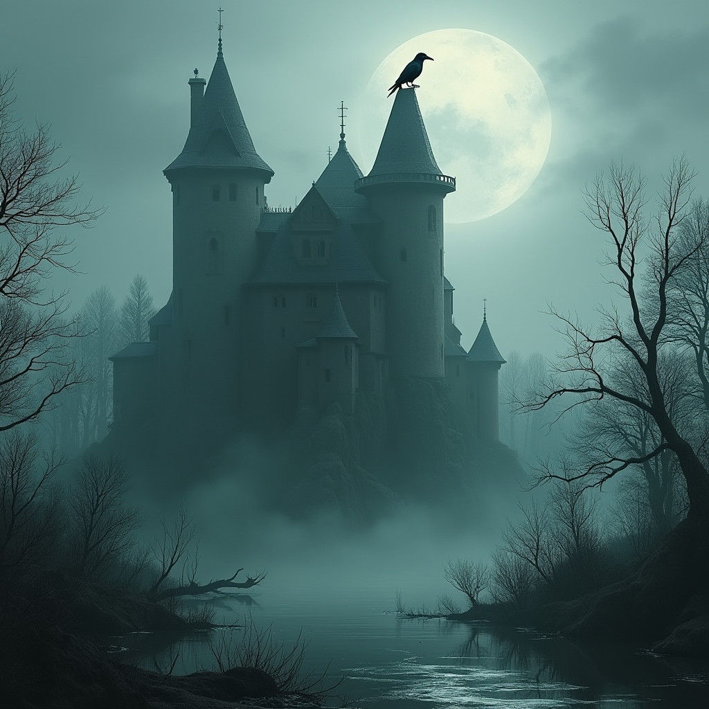 Mystical Castle in Mist: Surreal Landscape
