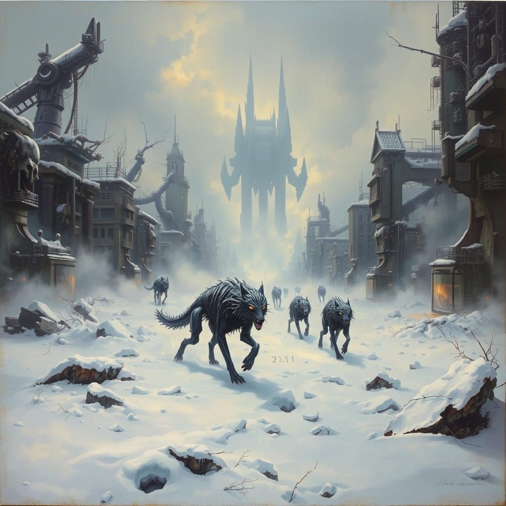 Ethereal Wolves Roam Post-Apocalyptic Winter Landscape