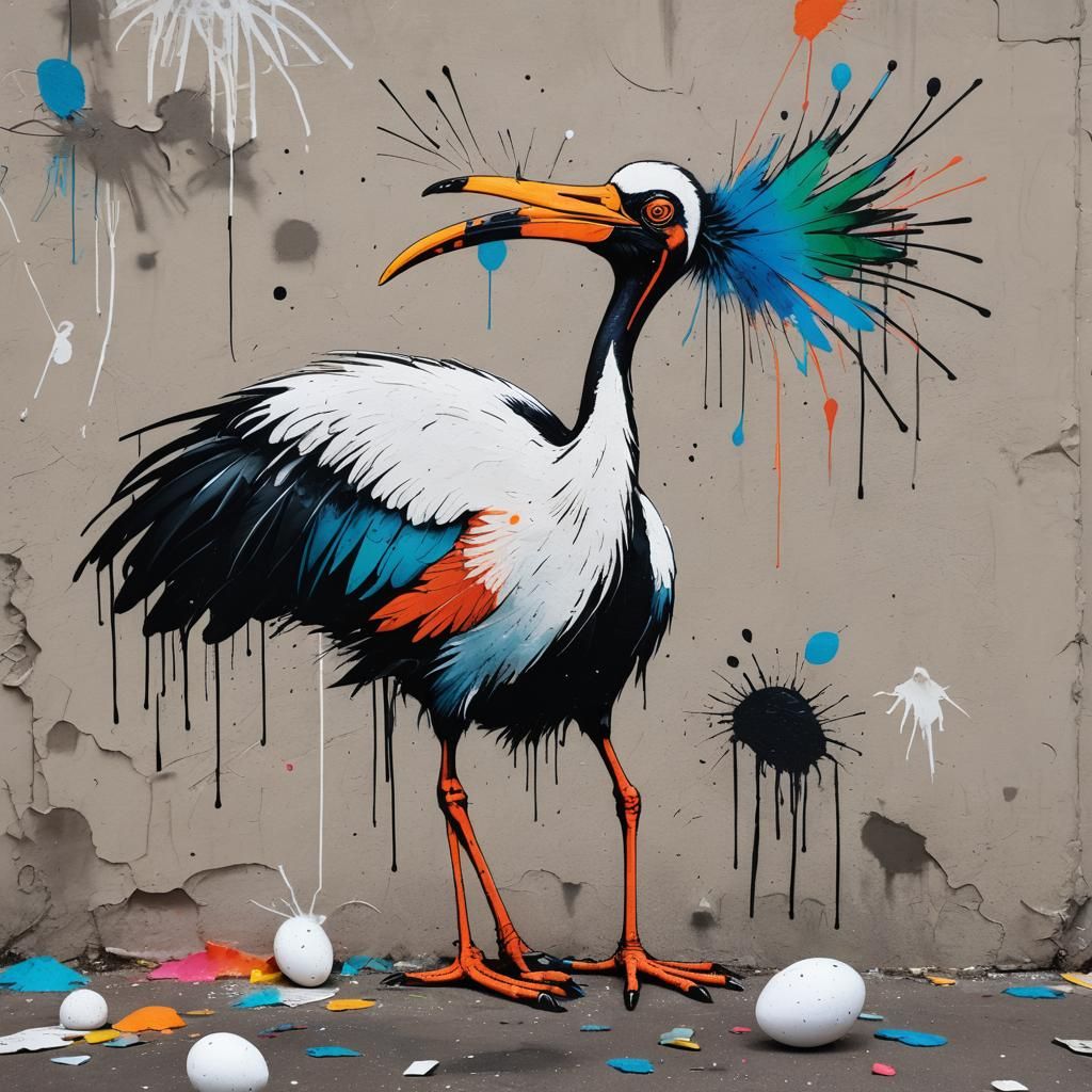 Thoth as Ibis Laying Egg in Street Art