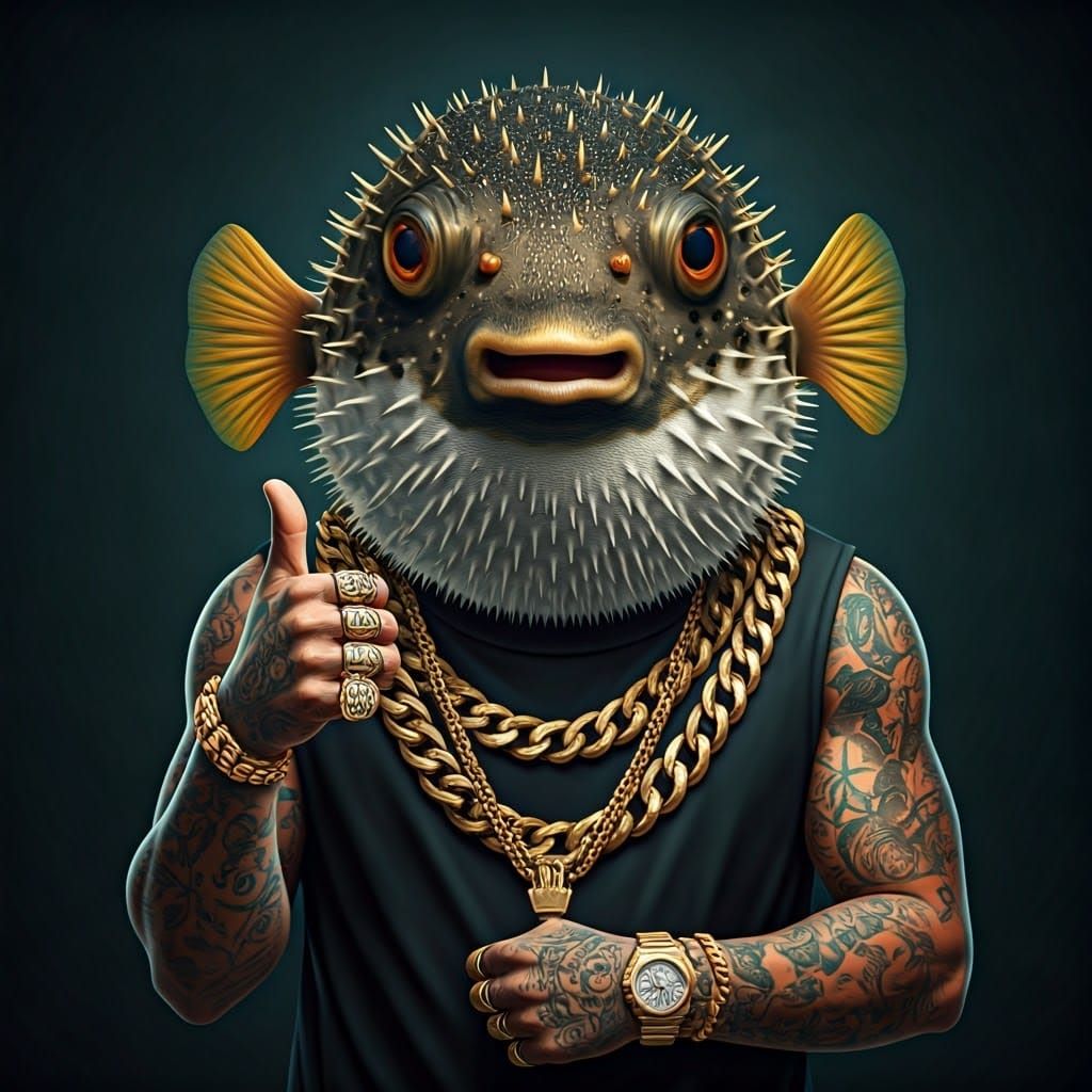Glamorous Gangster Rapper Puffer Fish Confidently Poses with...