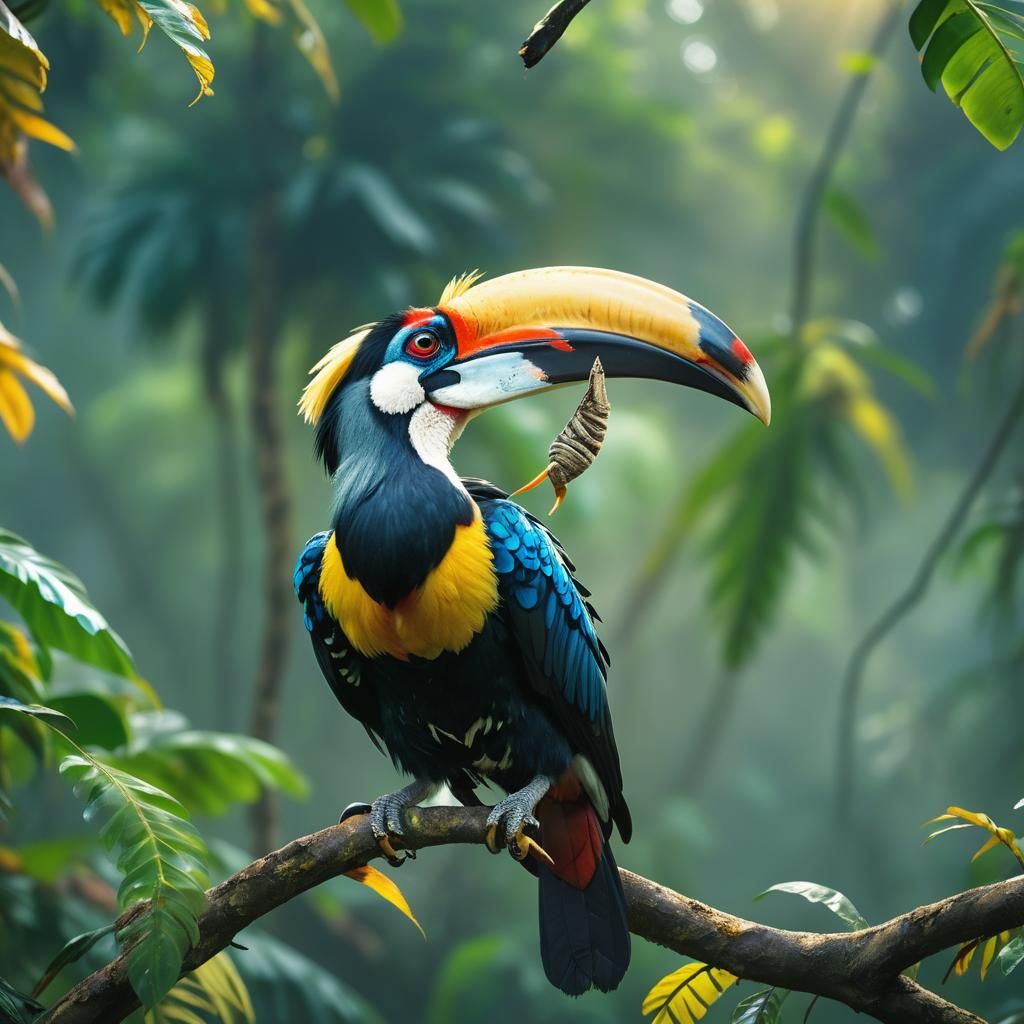 Colorful Hornbill in Tropical Rainforest: Wildlife Photograp...