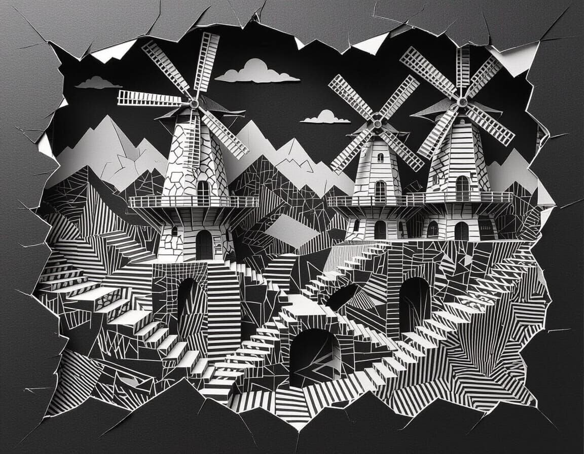 Abstract Paper Landscape Diorama Inspired by M.C. Escher