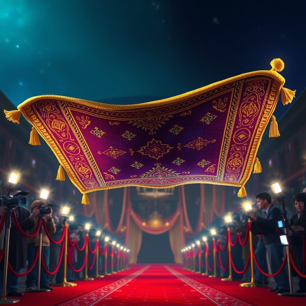 Magic Carpet Soars Over Red Carpet Amidst Flashing Cameras