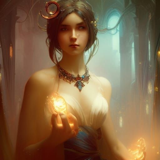 Fantasy Woman with Ornate Necklace in Dark Fantasy Style