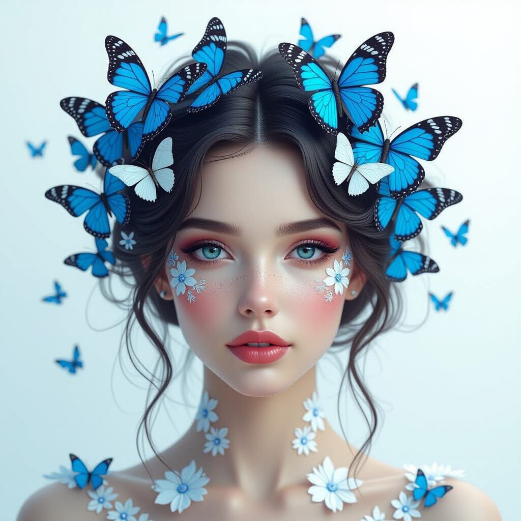 Butterfly Hairstyle Dreamscape Illustration in Ethereal Styl...