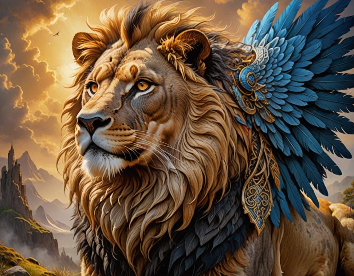 Epic Fantasy Novel Cover with Photorealistic Lion Gryphon
