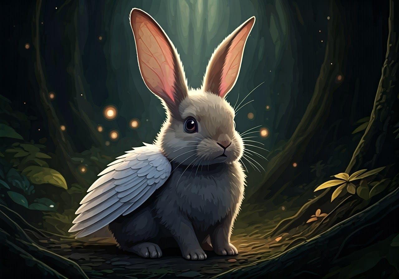 Whimsical Wolpertinger in Soft Pastel Fantasy Forest