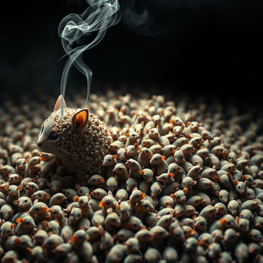 Hyperrealistic Mice Form Majestic Cat, Surrounded by Whimsic...