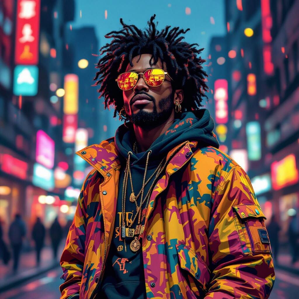 Afrobeat Performer in Urban Digital Art Style